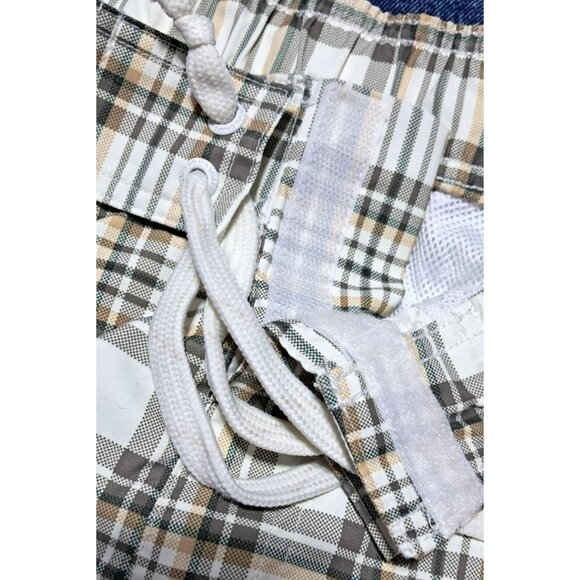 Chaps Plaid Swim Trunks Mens XL Beige White Polyester Mesh Lined Drawstring - Picture 6 of 14